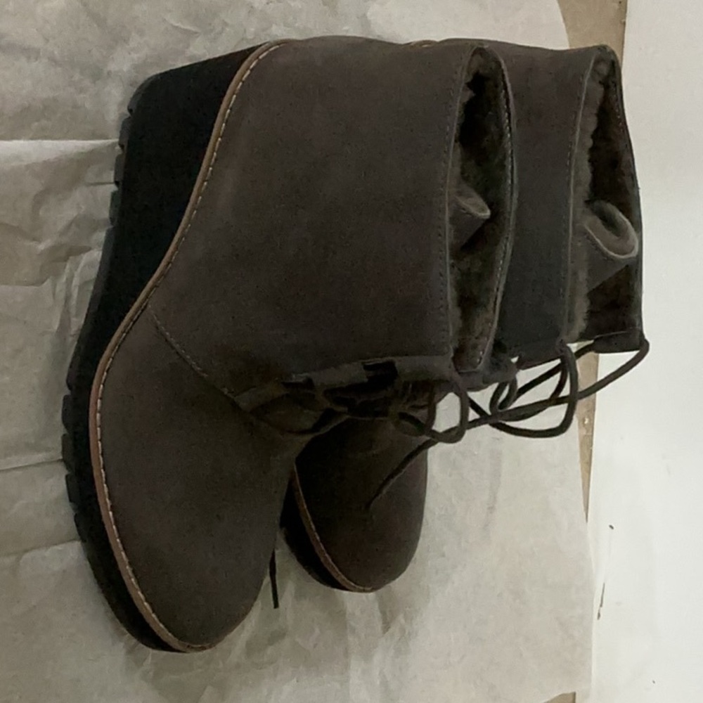 Eileen Fisher Brown Lace Up Boots with Suede Finish